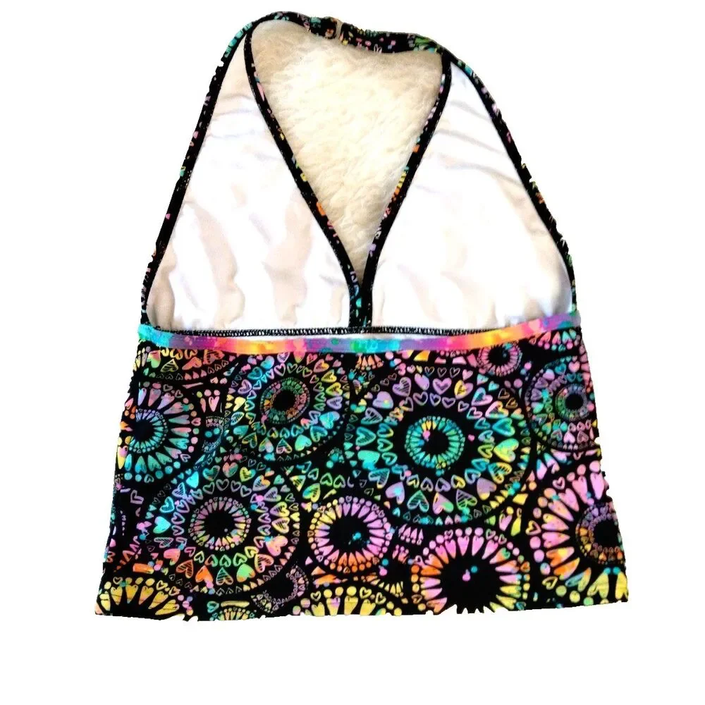 Girls Size 16.5 Tankini Swimsuit Top V Neck Halter Multicolor Beach Pool